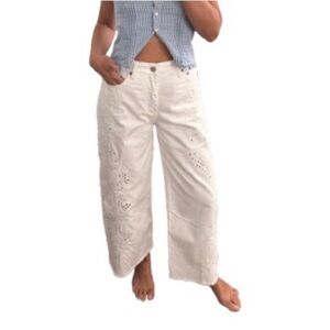 Lauren Ralph Lauren White Wide-Leg Eyelet Cropped Jeans